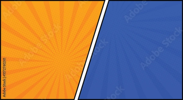 Obraz comic book frame panel colorful background with spiral rays and halftone dots