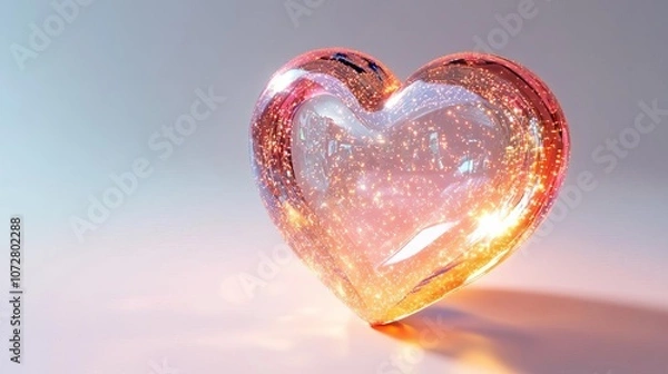 Fototapeta 3D Heart-shape made by glass. Sparkles and glowing softly. Magical and elegant mood and tone. 