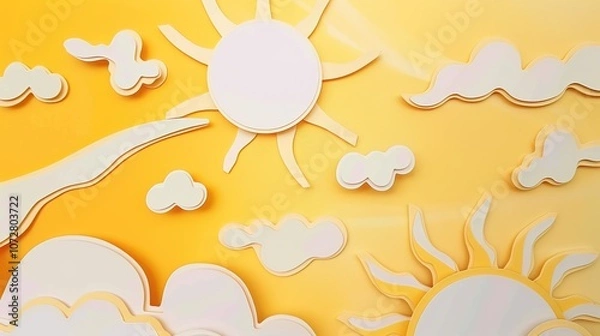 Obraz Bright and Cheerful Cartoon Sun on White Background: A Ray of Sunshine
