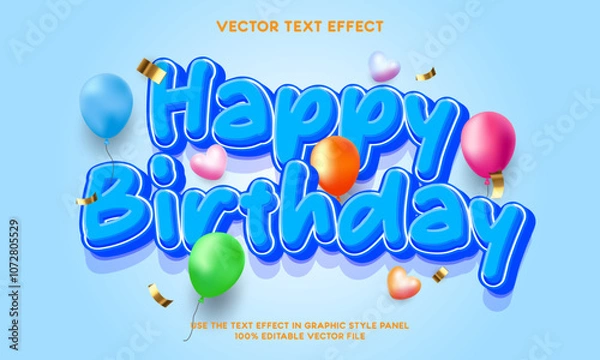 Fototapeta Happy birthday editable text effect 01 - Happy Birthday cartoon 3d template style vector - vector illustration