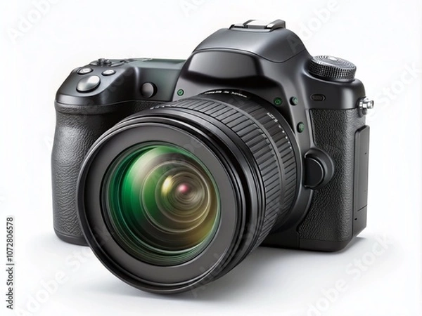 Fototapeta Professional DSLR Camera Isolated on a White Background for Photography Enthusiasts, Showcasing Detail, Clarity, and Precision in High-Quality Imaging Equipment