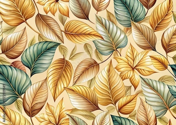 Fototapeta Retro Style Illustration of a Bright Background with Beige Leaves Pattern Ideal for Nature-Themed Designs, Wallpapers, and More