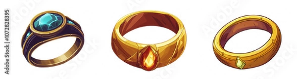 Obraz Stunning Collection of Fantasy Rings Featuring Gemstones, Intricate Designs, and Unique Craftsmanship Suitable for Magic, Adventure, and Myth-inspired Themes