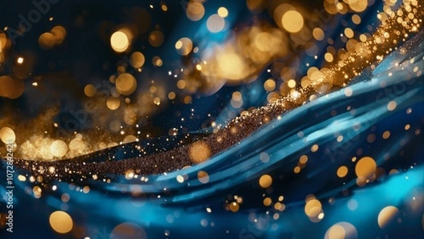 Obraz background of abstract glitter lights. blue, gold and black. de focused. banner