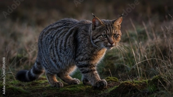 Obraz Nightfall Hunter: The Scottish Wildcat's Evening Adventure