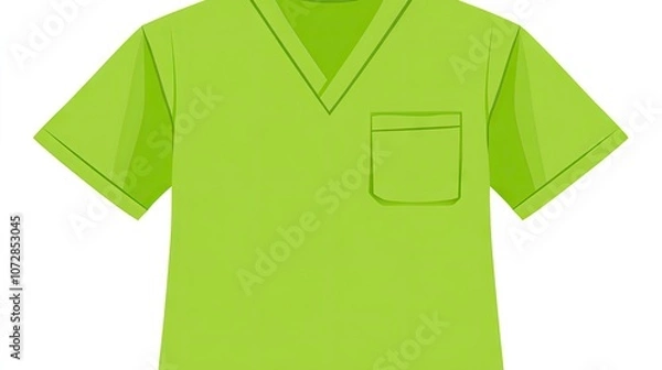 Fototapeta Bright Green Short Sleeve Scrub Top Design with V-Neck and Pocket Ideal for Medical Professionals, Nurses, and Healthcare Workers in Clinical Settings.