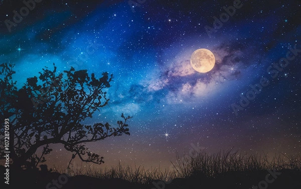 Obraz night landscape with moon