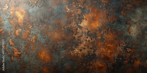 Fototapeta Abstract Copper And Rust Patina Texture With Organic Patterns