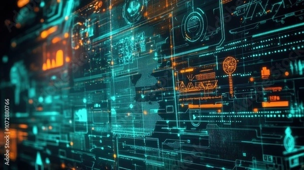 Obraz Abstract Digital Background with Neon Elements