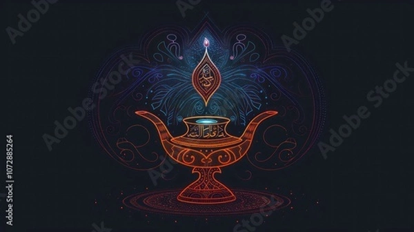 Fototapeta Abstract illustration of a genie lamp with a glowing flame.