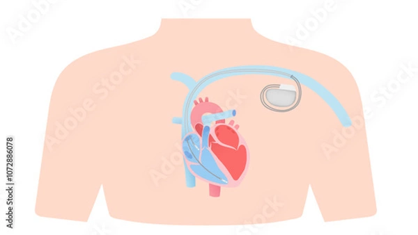 Obraz 心臓に取り付けられたペースメーカーのイラスト