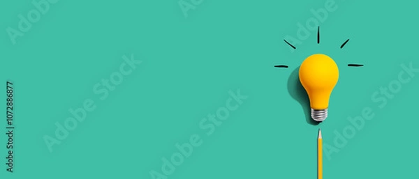 Obraz Idea light bulb with a pencil - flat lay