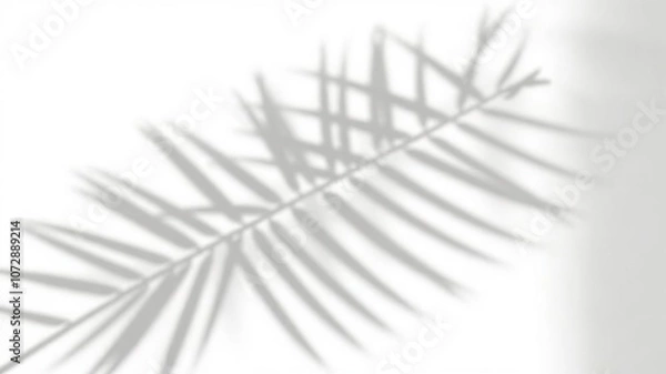 Fototapeta Shadow of palm leaf creating a beautiful silhouette on a clean white background, monochrome, design, blank