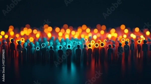 Obraz Diverse Crowd Connected by Glowing Lines,Symbolizing Unity and Connectivity