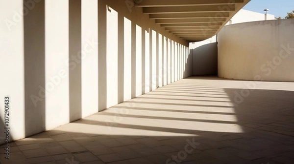 Obraz Serene Architectural Corridor with Dramatic Shadows in a Modern City Setting