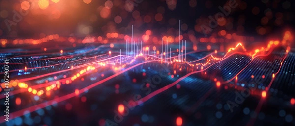 Fototapeta Abstract Digital Data Network with Red Lines