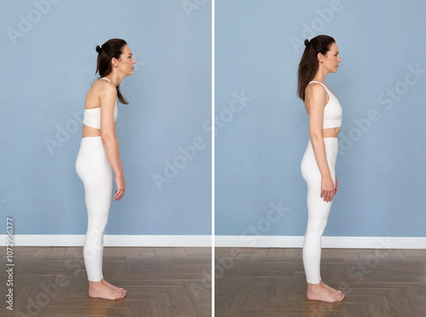 Fototapeta Posture problems, spinal curvature, scoliosis and correct posture