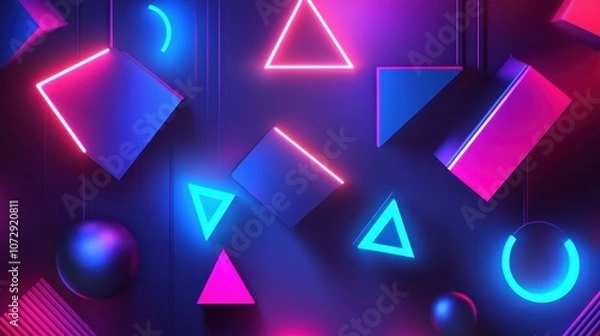 Obraz Abstract Neon Lights and Geometric Shapes in a Dark Setting