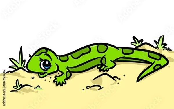 Fototapeta Green lizard desert cartoon illustration  animal