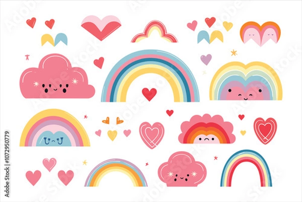 Fototapeta LGBT Love Symbols for Valentines Day Colorful set and Inclusive Illustrations