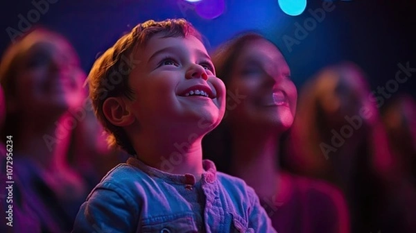 Fototapeta A family cheering a child during a performance, showing pride and encouragement