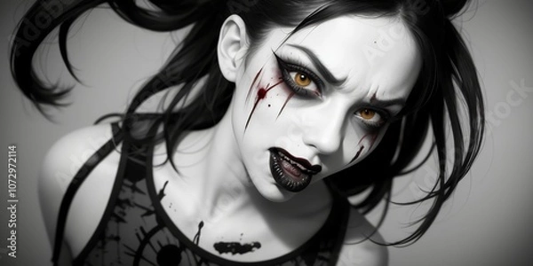 Obraz 怪訝な表情で眉間にしわを寄せる表情の女殺人ピエロ,generative ai