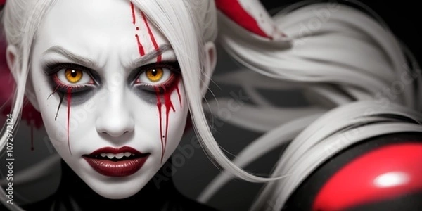 Obraz 怪訝な表情で眉間にしわを寄せる表情の女殺人ピエロ,generative ai