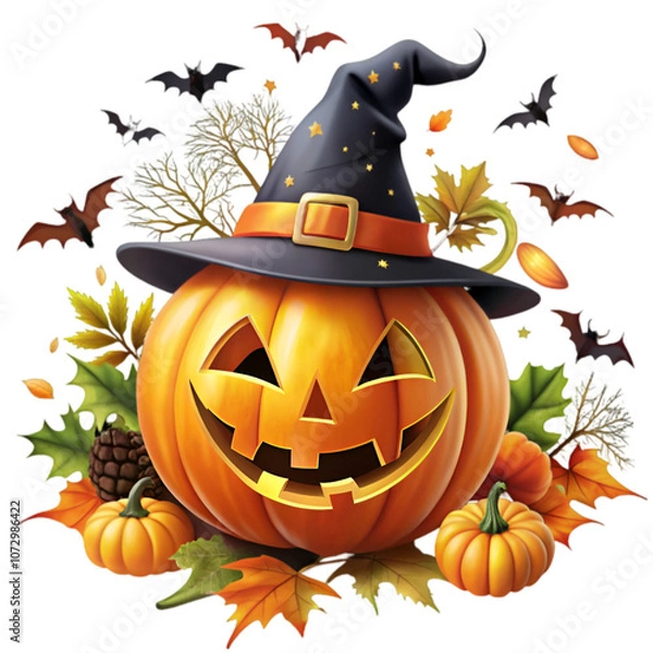 Fototapeta A collection of carved pumpkins and tools for Halloween decoration