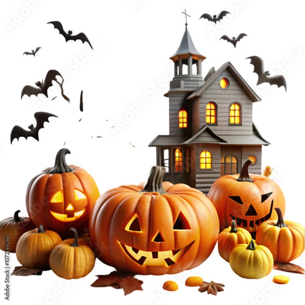 Obraz A collection of carved pumpkins and tools for Halloween decoration