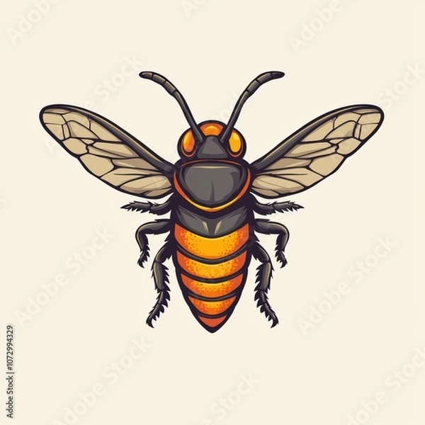 Fototapeta Illustration of a bee with detailed features, isolated on a light background.