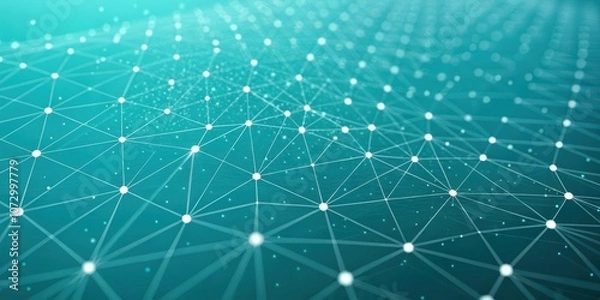 Obraz Abstract teal background with interconnected white dots and lines forming a digital network