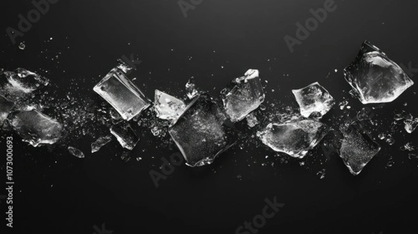 Fototapeta Shattered Ice Cubes on Black Background