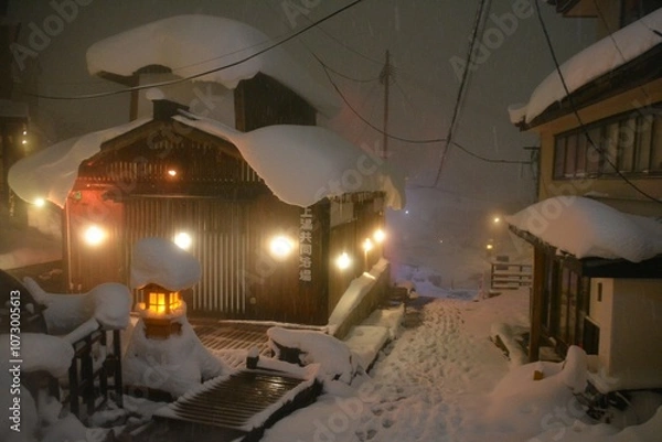 Obraz 夜の蔵王温泉街の風景