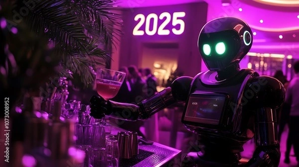 Obraz Happy New Year 2025. New AI technology trends in 2025 concept. Machine learning technologies for business. 