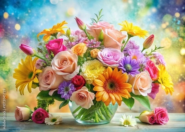 Obraz Captivating Watercolor Birthday Flowers Arrangement with High Depth of Field Enhancing the Vibrant Colors and Delicate Petals for Celebratory Decor and Invitations