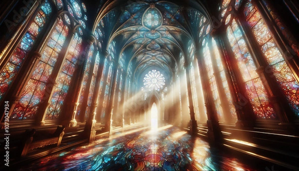Obraz 美しいステンドグラスの光に溢れている教会