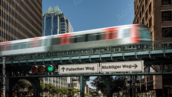 Fototapeta Signposts the direct way to right way versus wrong way