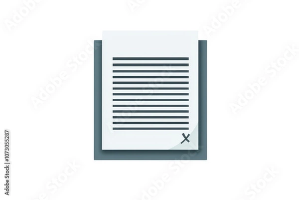 Fototapeta An illustrated document with horizontal lines, showcasing written content, features a small cross symbol indicating a possible action or state.