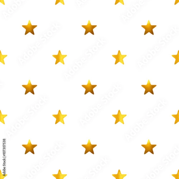Fototapeta Seamless pattern with golden hand-painted stars on white background