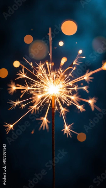 Fototapeta Dazzling Sparkler Illuminates Dark Night: Festive Celebration Image for Holiday Ads or Event Promotions