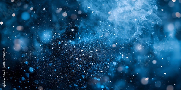 Fototapeta dynamic blue particles and swirling smoke background with ethereal bokeh and luminous depth for modern graphic design