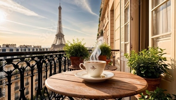 Fototapeta A Serene Morning Scene in Paris Capturing the Essence of the City of Light with Eiffel Tower View