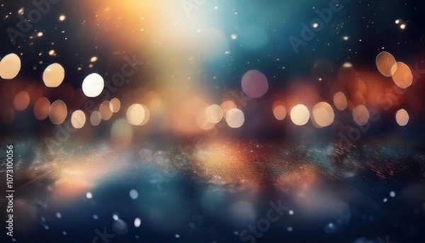 Fototapeta Abstract Festive Bokeh Lights Background. Warm Golden and Cool Blue Tones with Soft Glowing Particles, Ideal for Celebrations, Holiday Themes, New Year's Invitations, and Event Promotions