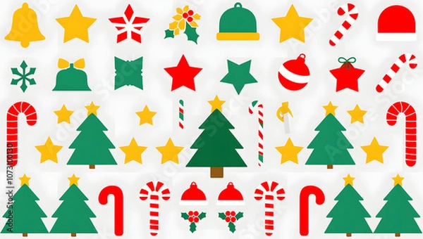 Obraz Vector Christmas Decorations: Bells, Stars, and Trees