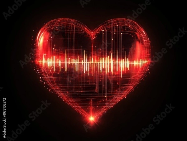 Obraz Red Heart with Music Frequency Visualization