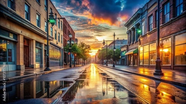 Fototapeta Solitude of an Empty City Street at Dawn: A Tranquil Moment of Reflection in Urban Exploration Photography