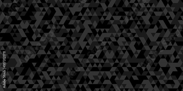 Fototapeta Seamless geometric pattern square shapes low polygon backdrop background. Abstract geometric wall tile and metal cube background triangle wallpaper. Black polygonal background.