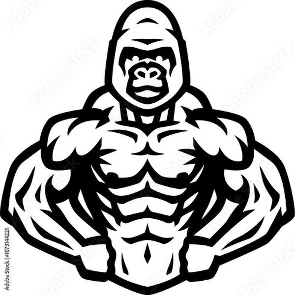 Obraz Bodybuilder with a gorilla head.