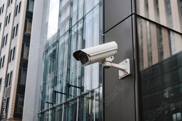 Fototapeta CCTV camera securing street town or city in an industrial workplace enterprise monitoring surveillance