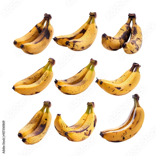 Fototapeta Set of 9 Bananas Isolated on Transparent Background